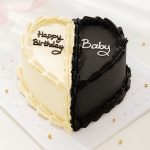 two tone heart cake