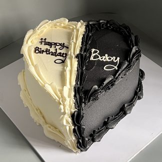 two tone heart cake
